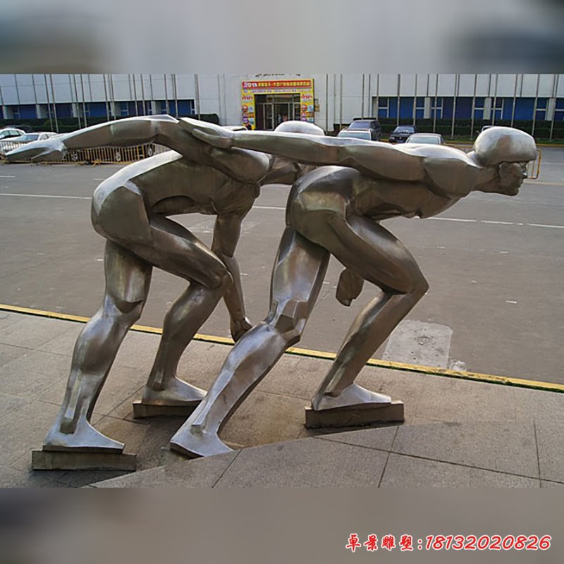 不锈钢滑冰雕塑，不锈钢运动雕塑