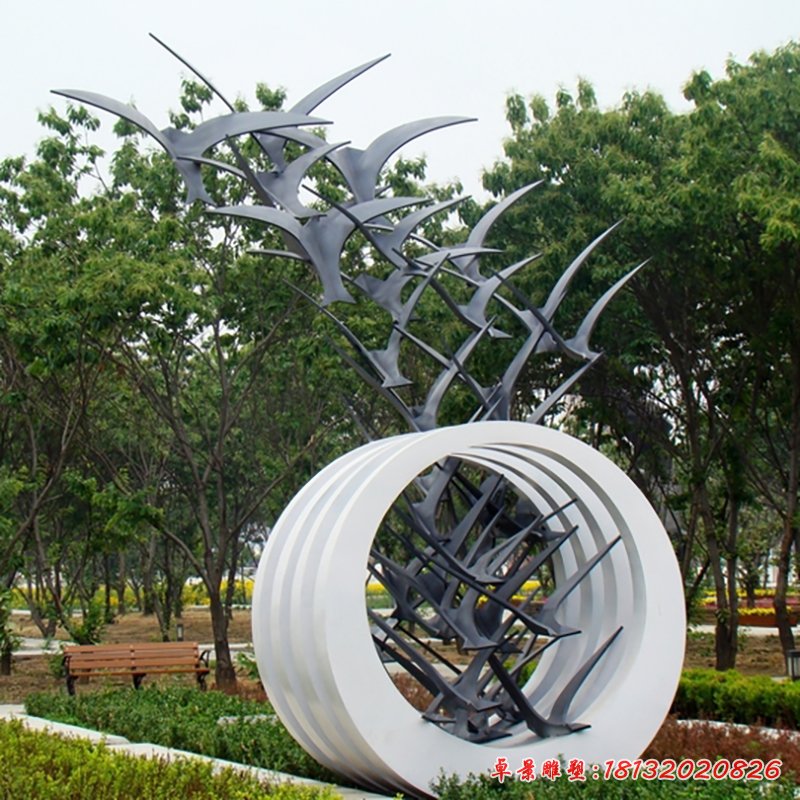 不锈钢抽象大雁雕塑，公园景观雕塑