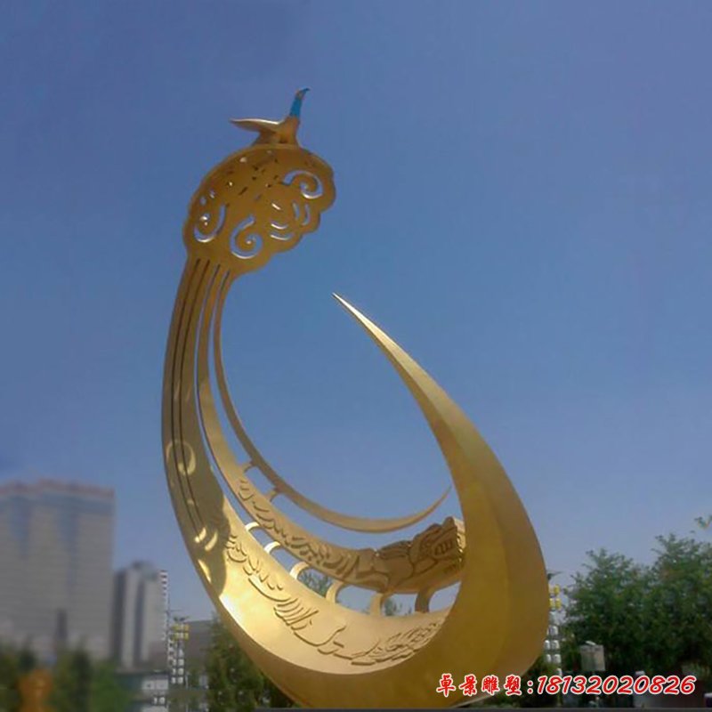 抽象创意凤凰广场景观，不锈钢雕塑 (2)