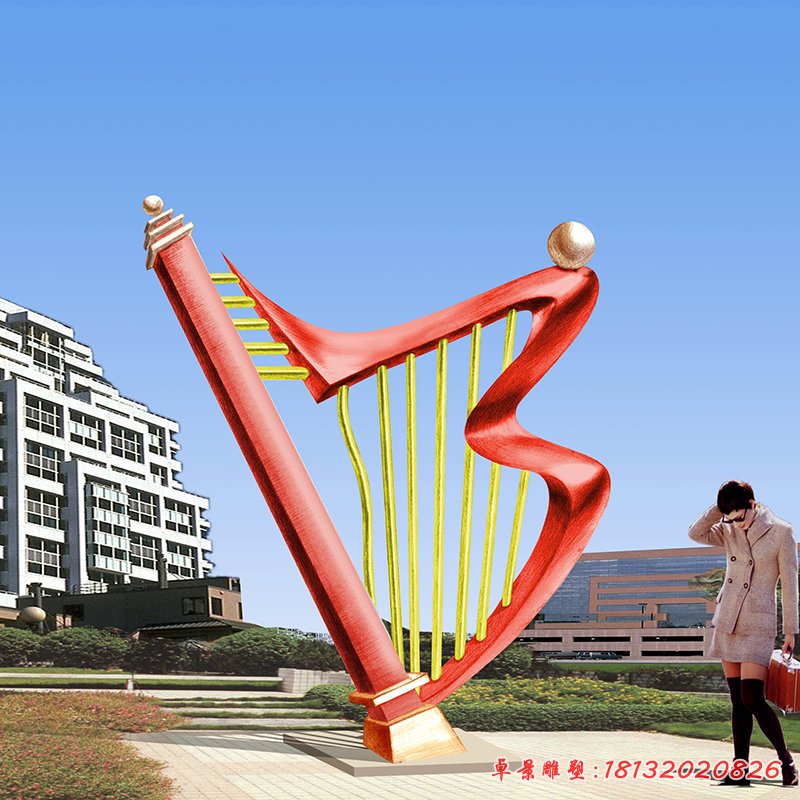 不锈钢竖琴雕塑，广场竖琴不锈钢雕塑 (2)