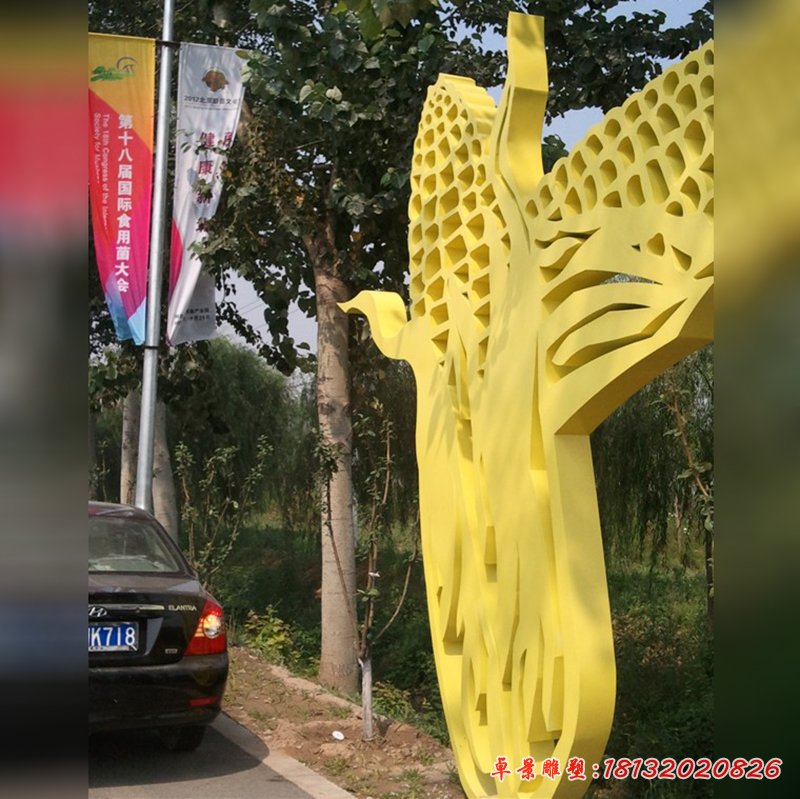 不锈钢玉米雕塑，不锈钢丰收雕塑，景观雕塑