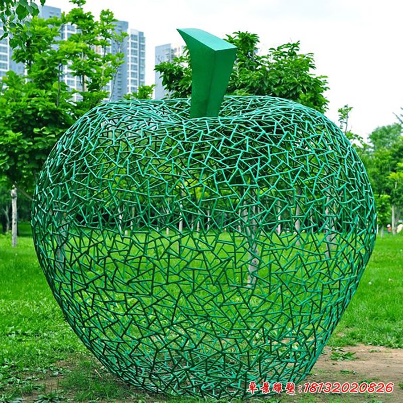 镂空苹果雕塑，不锈钢景观雕塑