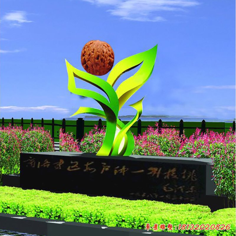 不锈钢核桃雕塑，不锈钢标志雕塑[1]
