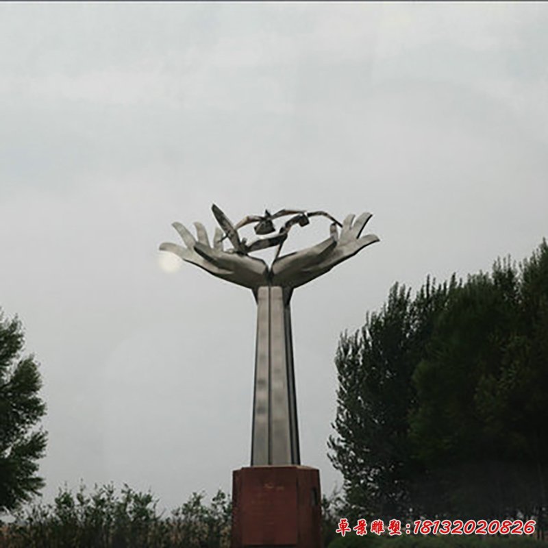 托起明天雕塑，不锈钢景观雕塑 (2)