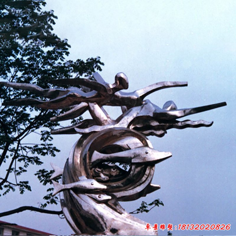 不锈钢游泳雕塑，不锈钢运动雕塑