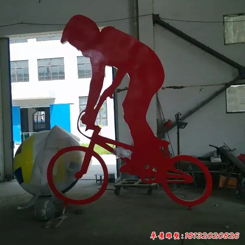 不锈钢骑自行车雕塑，不锈钢运动雕塑 (2)