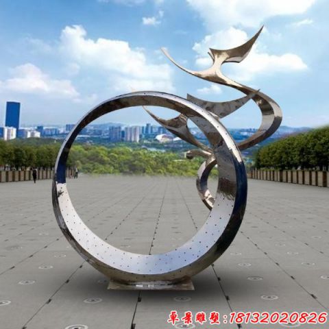 镜面抽象圆环大雁