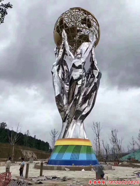 抽象手托地球人物